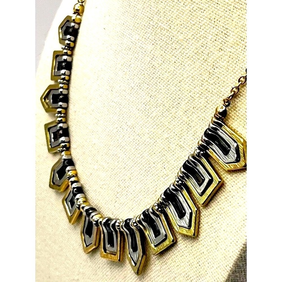 Vintage Geometric Necklace With Black Accents & Gold Tone Chain.  B37 - Picture 4 of 8